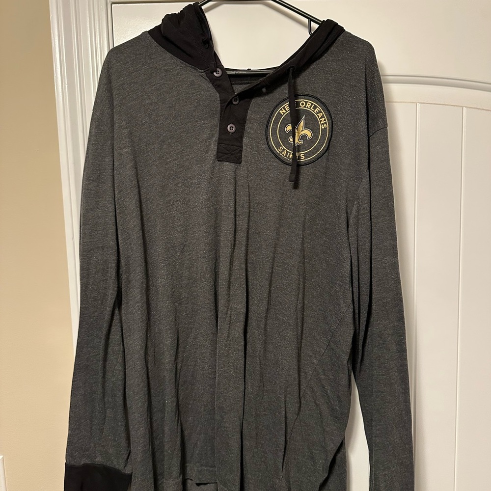 New Orleans Saints Gray and Black Hooded Long Sleeve Shirt